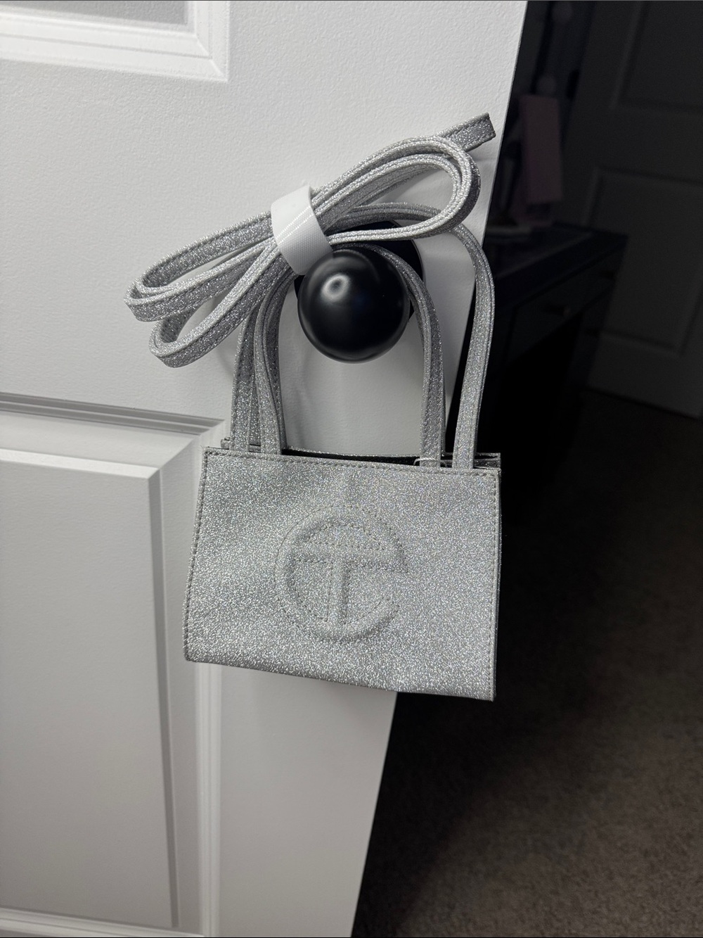 Telfar Silver Glitter Mini Tote with Embossed Logo